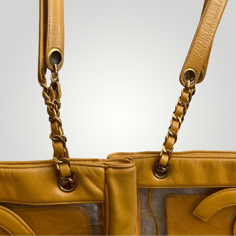 Chanel Clear Tri CC Logo Mustard Yellow Tote Bag π― - Picture 10 of 13